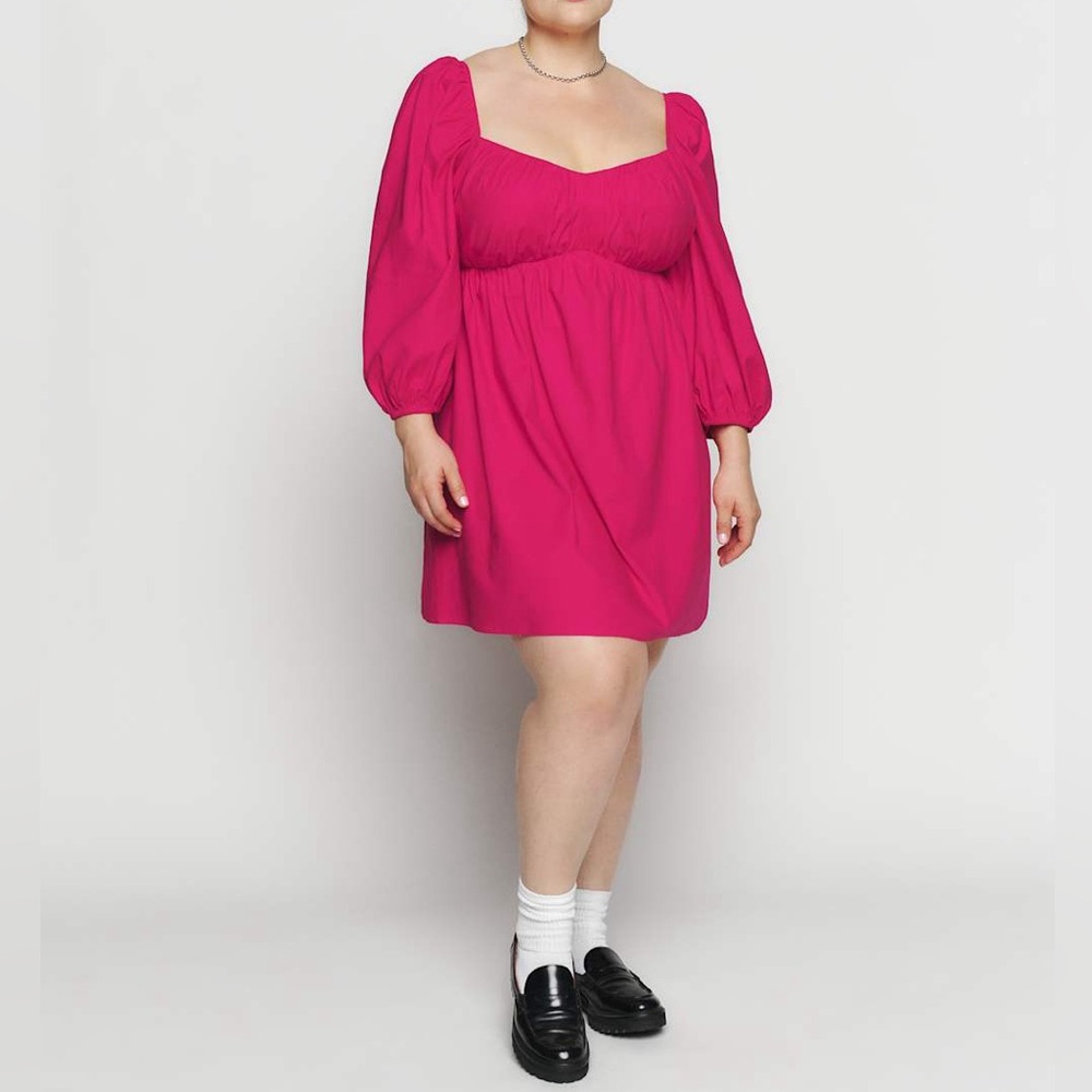NWOT Reformation Farley Mini Long Sleeve Dress in Corvette Pink Sz 14